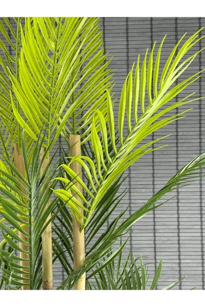 Yapay Çiçek Areka Ağacı Palmiye Ağacı Bambu Gövdeli Ahşap Saksılı 18 Yaprak 125 Cm