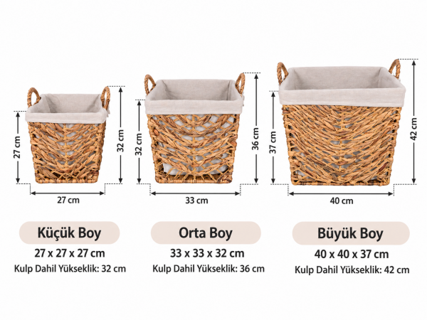 Bahçem Dekoratif Water Hyacinth Sepet 3'Lü Set