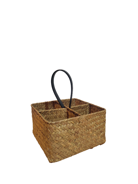 Bahçem Dekoratif Bambu Hasır Banyo Organizer / Kaşıklık / Dekoratif Obje 4 Bölmeli 20x20x11 Cm