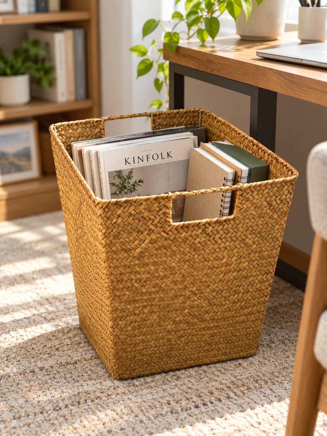 Bahçem Kulplu Kare Doğal Bambu Saklama Sepeti Dekoratif Organizer Düzenleyici 29x29x30 cm