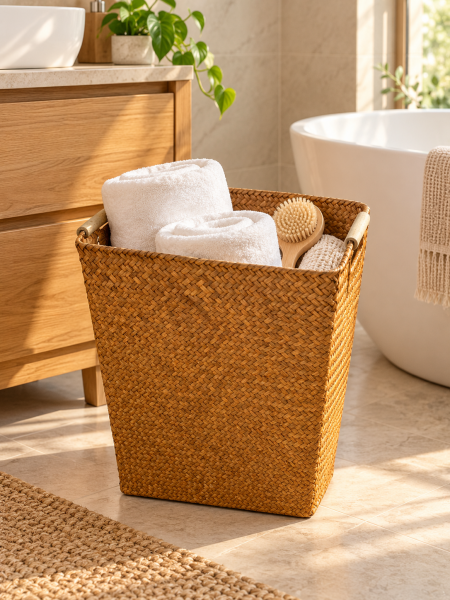Bahçem Bambu Doğal Bambu Dikdörtgen Saklama Sepeti Dekoratif Düzenleyici Organizer 34×23×35 cm