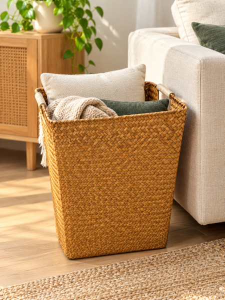 Bahçem Bambu Doğal Bambu Dikdörtgen Saklama Sepeti Dekoratif Düzenleyici Organizer 34×23×35 cm