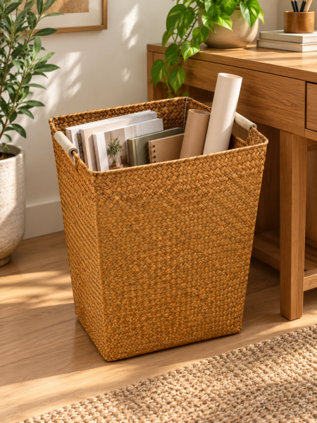 Bahçem Bambu Doğal Bambu Dikdörtgen Saklama Sepeti Dekoratif Düzenleyici Organizer 34×23×35 cm