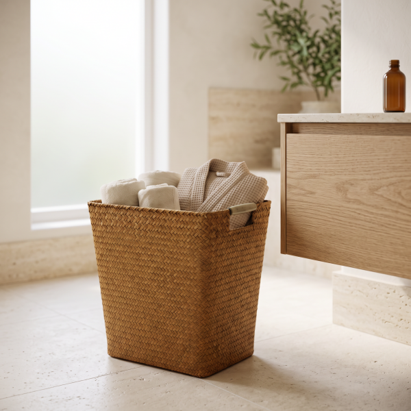 Bahçem Bambu Doğal Bambu Dikdörtgen Saklama Sepeti Dekoratif Düzenleyici Organizer 34×23×35 cm