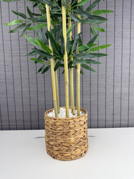 Bahçem Dekoratif Hasır Su Sümbülü Saksılı Yapay Yoğun Yapraklı Dekoratif Bambu Ağacı 5 Gövde 130cm
