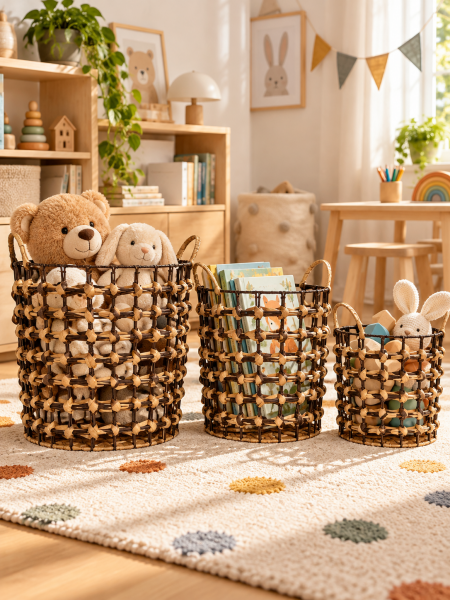 Bahçem Dekoratif 3’lü Dekoratif Hasır Sepet Seti – Çok Amaçlı Düzenleyici ve Saklama Sepeti