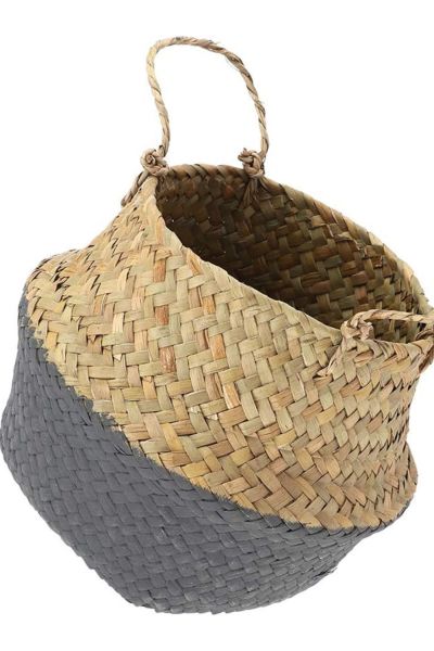 Bahçem Katlanabilir Hasır Sepet Saksılık Natural-Siyah 24x28cm