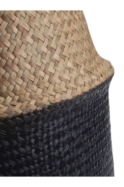 Bahçem Katlanabilir Hasır Sepet Saksılık Natural-Antrasit 28x30cm