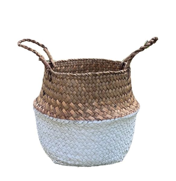Bahçem Katlanabilir Hasır Sepet Saksılık Natural-Beyaz 14x20x18cm