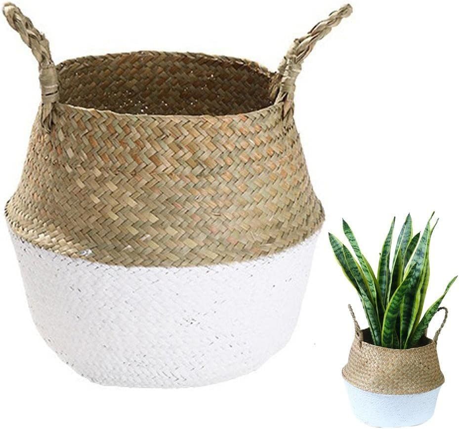 Bahçem Katlanabilir Hasır Sepet Saksılık Natural-beyaz 24x28cm