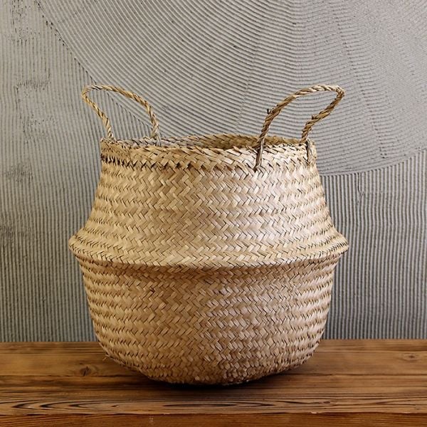 Bahçem Natural Katlanabilir Hasır Sepet Saksılık 24x28cm