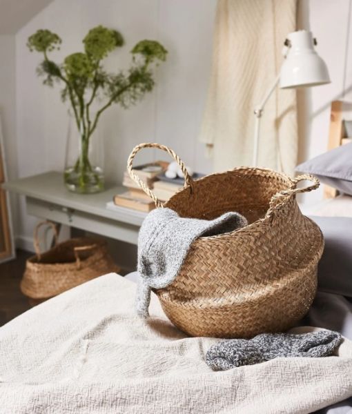 Bahçem Natural Katlanabilir Hasır Sepet Saksılık 28x30cm