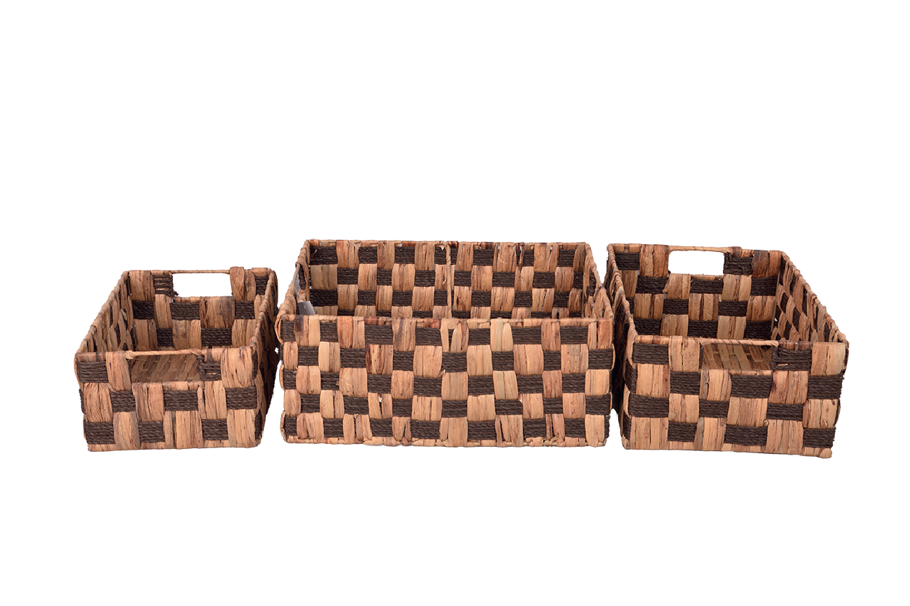 Bahçem Dekoratif Water Hyacinth / Su Sümbülü Hasır Sepet 3'Lü Takım Set