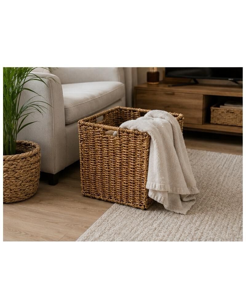 Bahçem Dekoratif Katlanır Kare Hasır Seagrass Saklama/Depolama Sepeti/Düzenleyici 32x32cm 1 Adet