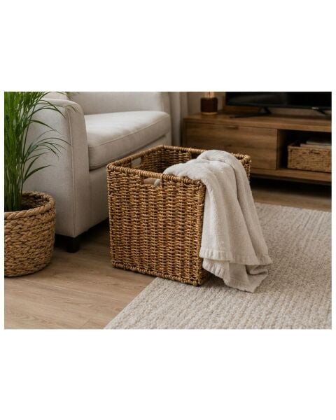 Bahçem Dekoratif Katlanır Kare Hasır Seagrass Saklama/Depolama Sepeti/Düzenleyici 32x32cm 1 Adet