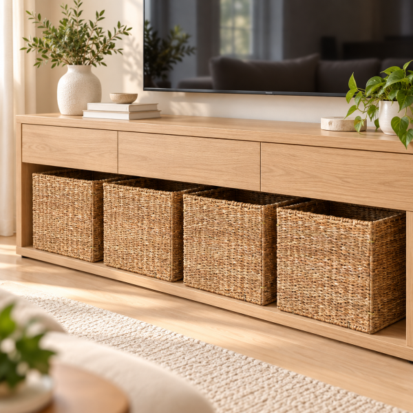 Bahçem Dekoratif Katlanabilir Hasır Kare Sepet 32x32x32 cm – Raf Dolap Oyuncak Organizer ve Saklama Sepeti