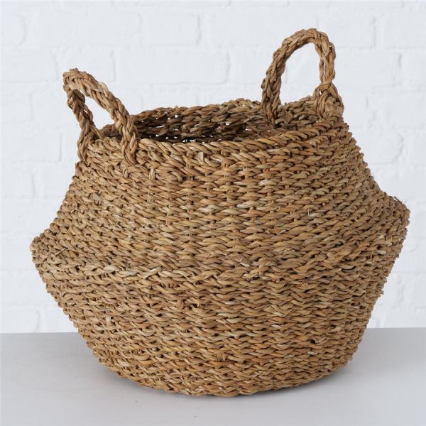 Bahçem Dekoratif Natural Renk Yuvarlak Seagrass Hasır Saksı/Sepet/Organizer 3'lü Set