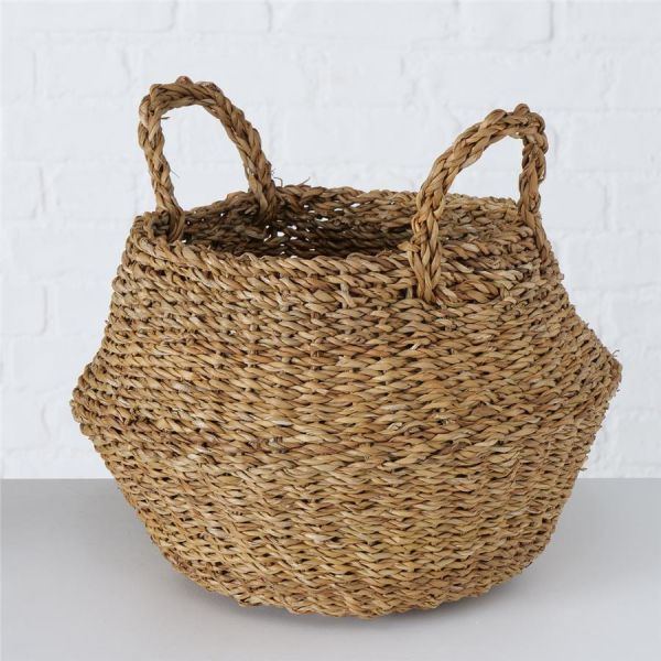 Bahçem Dekoratif Natural Renk Yuvarlak Seagrass Hasır Saksı/Sepet/Organizer 3'lü Set