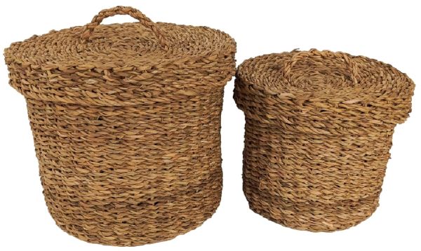 Bahçem Kapaklı Sepet Seagrass Hasır Düzenleyici Sepet 2'Li Takım