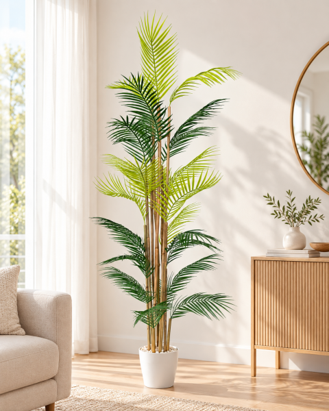 Bahçem 170 cm Yapay Palmiye Ağacı – 15 Doğal Bambu Gövdeli, Saksılı Dekoratif Yapay Ağaç