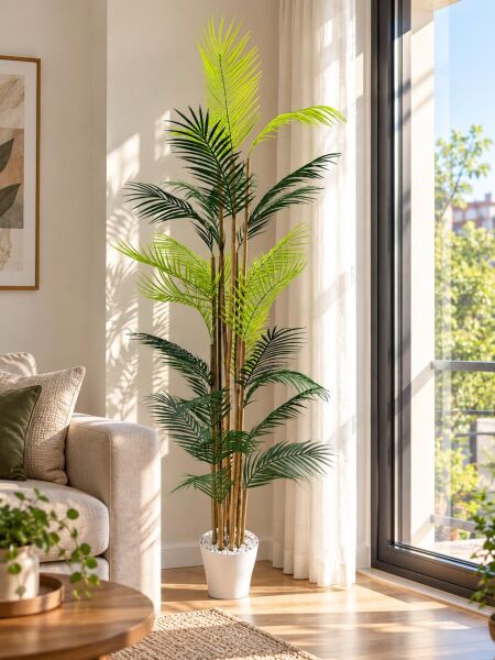 Bahçem 170 cm Yapay Palmiye Ağacı – 15 Doğal Bambu Gövdeli, Saksılı Dekoratif Yapay Ağaç