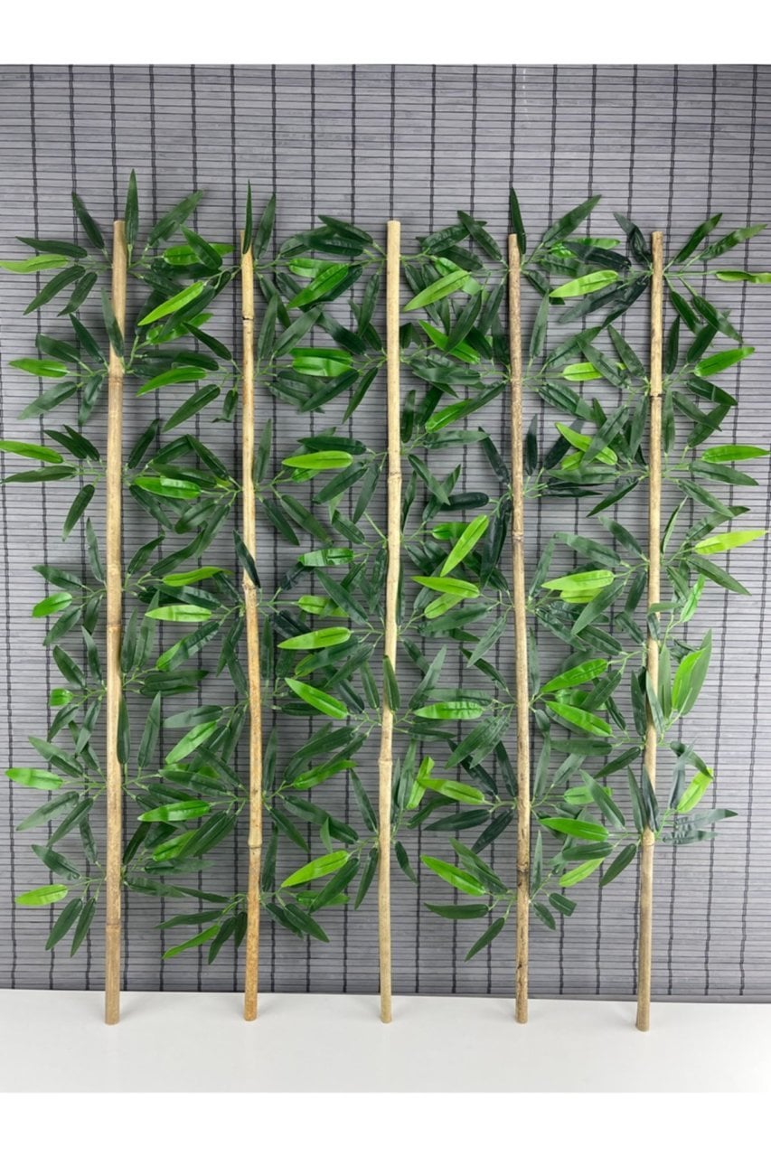 Yapay Yapraklı Dekoratif Bambu Çubuğu 90 cm 5 Adet