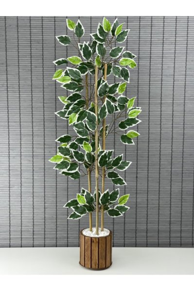 Bahçem Yapay Bambu Ağacı Ahşap Saksılı 100cm-yapay Benjamin Ağacı Ahşap Saksılı 100cm Yoğun Yapraklı 2 Adet
