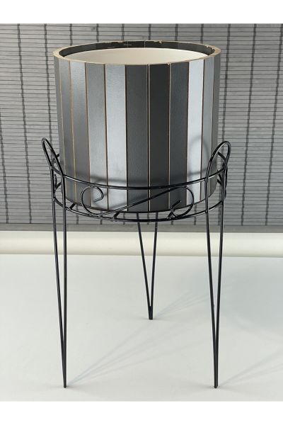 Bahçem Dekoratif Ferforje Ayaklı Ahşap Saksı,Saksı Standı 25,5x50cm