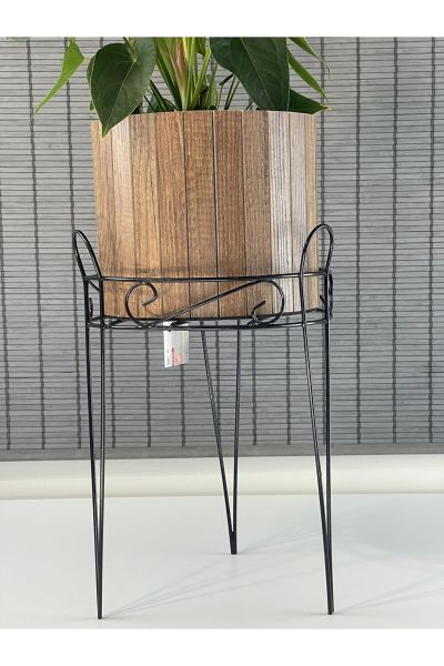 Bahçem Dekoratif Ferforje Ayaklı Ahşap Saksı,Saksı Standı 25,5x50cm