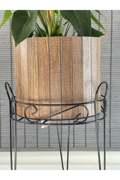 Bahçem Dekoratif Ferforje Ayaklı Ahşap Saksı,Saksı Standı 25,5x50cm