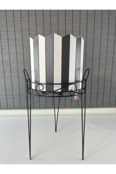 Bahçem Dekoratif Ferforje Ayaklı Ahşap Saksı,Saksı Standı 25,5x50cm
