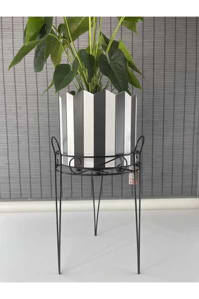 Bahçem Dekoratif Ferforje Ayaklı Ahşap Saksı,Saksı Standı 25,5x50cm