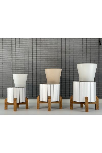 Dekoratif Stand Ahşap Ayaklı Model Yuvarlak Ahşap Saksı Seti 3'lü İç Saksılı