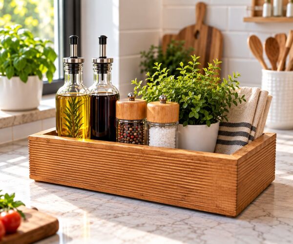 Ahşap Mutfak Düzenleyici/Ahşap Kutu,mutfak,Banyo Dekorasyon 34X14 1 Adet
