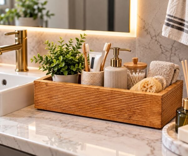 Ahşap Mutfak Düzenleyici/Ahşap Kutu,mutfak,Banyo Dekorasyon 34X14 1 Adet