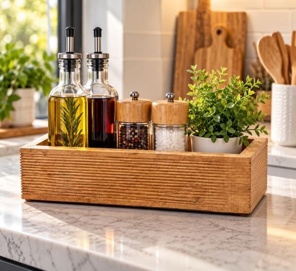 Ahşap Mutfak Düzenleyici/Ahşap Kutu,mutfak,Banyo Dekorasyon 34X14 1 Adet