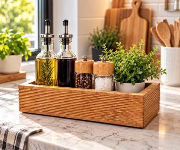 Ahşap Mutfak Düzenleyici/Ahşap Kutu,mutfak,Banyo Dekorasyon 34X14 1 Adet
