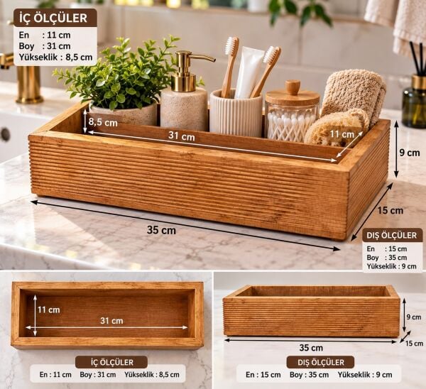 Ahşap Mutfak Düzenleyici/Ahşap Kutu,mutfak,Banyo Dekorasyon 34X14 1 Adet